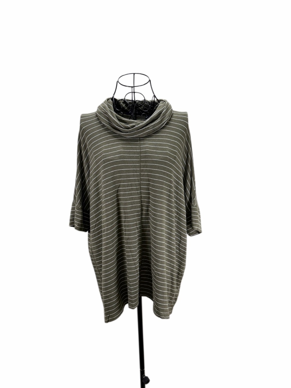 Lands' End Olive & White Striped Cowl Neck Sweater